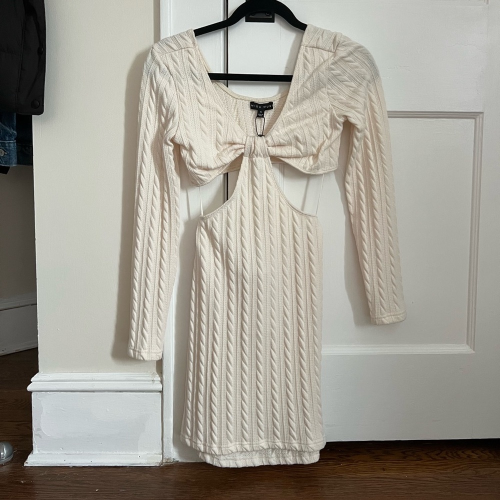 Off White Cable Knit Mini Dress